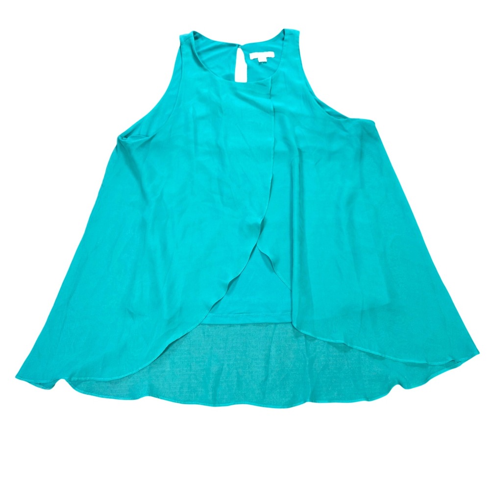 New York & Company Layered Sleeveless Blouse Women's Size L Teal High-Low Wrap